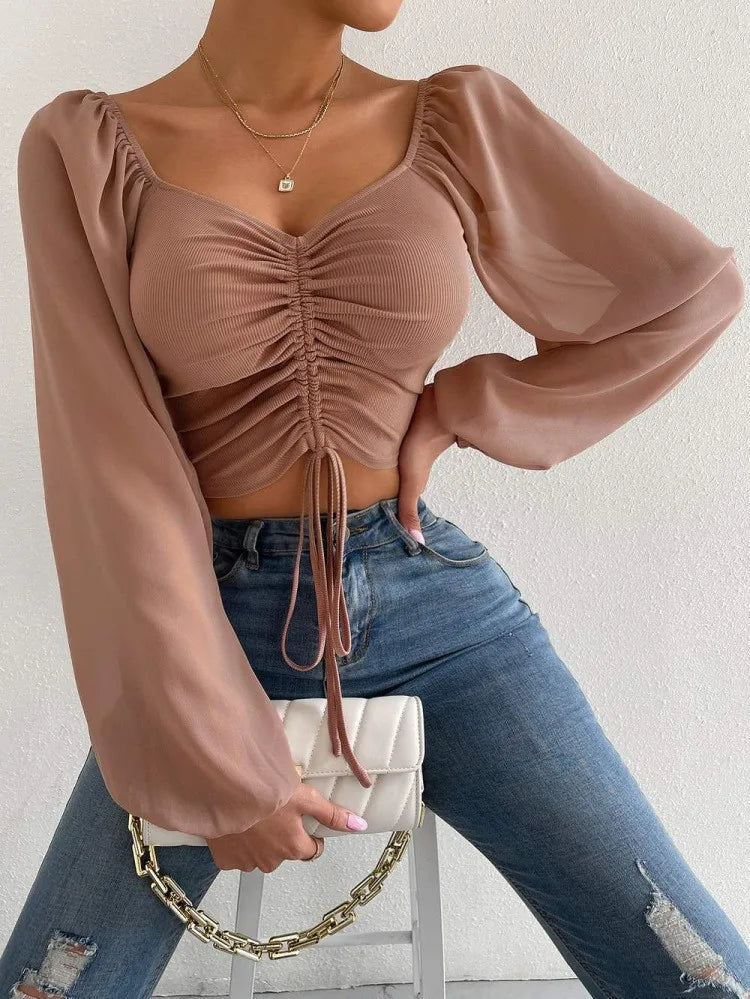 ALLUKASA Mesh Lantern Sleeve Top